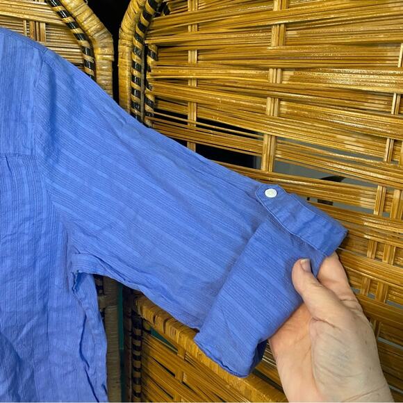 The Vermont country store Blue 3/4 Sleeve Buttoned Blouse Mandarin Collar XL - Picture 6 of 8
